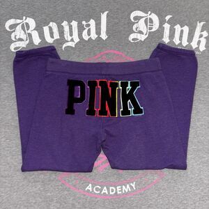 Victoria’s Secret PINK Purple Rainbow Logo Capri Fleece Sweatpants Size Medium